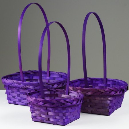 Set of wicker baskets, D19x9/32 cm, d22x9.5/34 cm, d25x10/36 cm, 3pcs, purple, bamboo