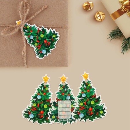 Schildik decorative for the gift "Christmas tree", 5 x 7 cm, New Year