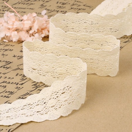 Knitted lace, 50 mm × 10 ± 1 m, beige color