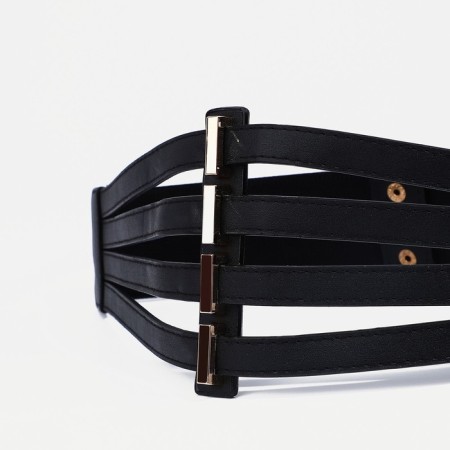 Women's belt, width 11 cm, elastic band, on buttons, black color