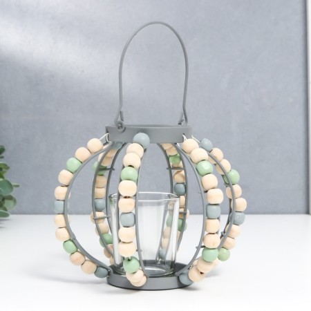 Summary metal, glass for 1 candle "Lantern. Boho" gray 19x15.5x13 cm-3