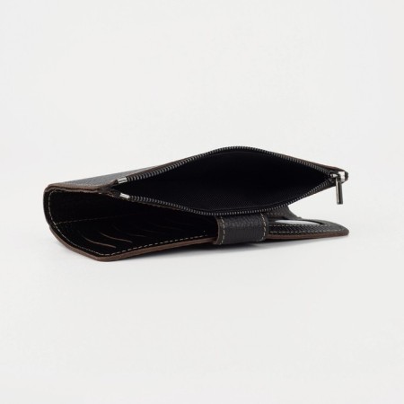 Male purse on a button, for bills, for cards, for coins, black color-3