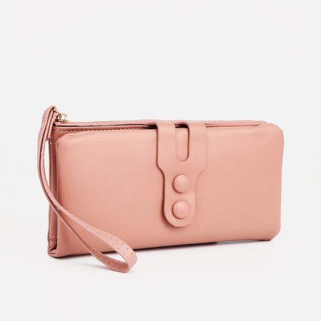 Women's wallet on the button, pink color