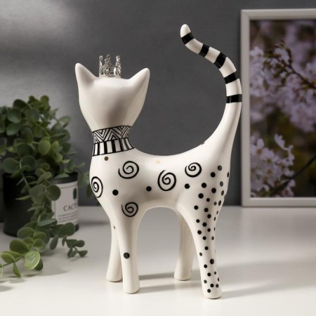 Souvenir Ceramics "A cat in a crown, patterned" white-hour with gold 23.5x6.5x14.5 cm-3