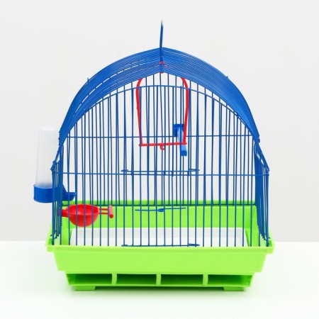 Bird cage is a small, semicircular roof (drinker, feeder, pole, swing) 35x28x37cm mix-1