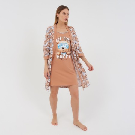 Female homemade set (robe/shirt), beige color, size 44-1