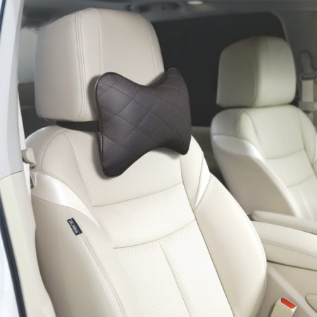 Siger pillow "Automobile Bone", on a car headrest, perforated eco -leather, rhombus, black-6