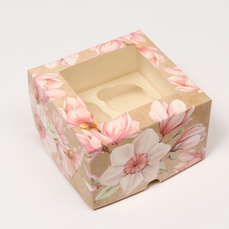 Packaging for 4 cupcakes with the “Narcissus” window, craft, 16 x 16 x 10 cm-1