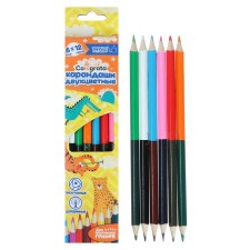 Pencils two -tone 12 colors, 6 pieces, wooden, triangular housing, in a cardboard box