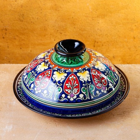 The pancake of Rishtan ceramics "Flowers", 26 cm, blue-6