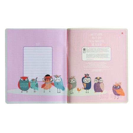 Notebook of 48 sheets in the Cute Owls cage, covered cardboard, matte lamination Soft Touch, mix-8