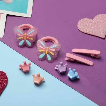 Hair set "Tiny" (2 elastic bands, 2 clamps, 4 crab) butterfly, mix-1