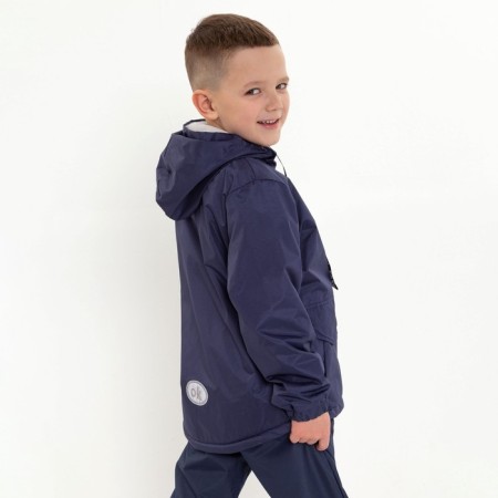 Jacket (windbreaker) on a fleece for a boy, blue color, height 128-134 cm-4