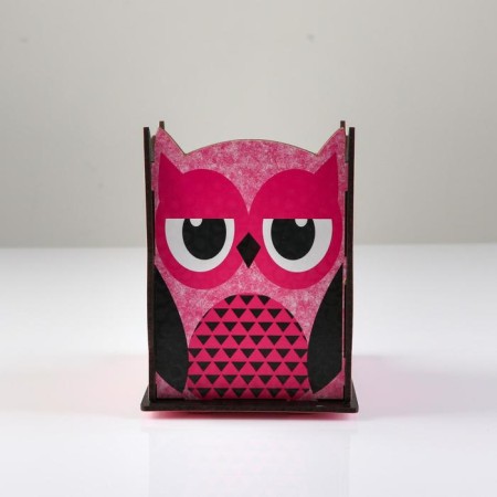 Chancellery stand wooden "owl", with a print, pink-3