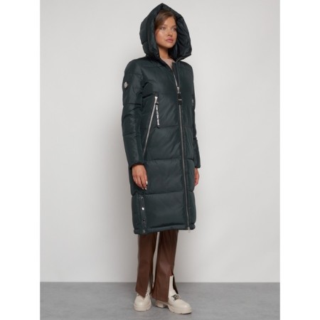 Coat insulated winter female, size 46, dark green color-6