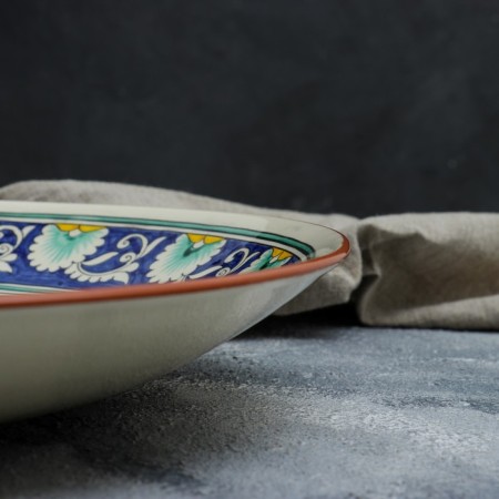 Lryagan Round Rishtan Ceramics, 41cm, white with blue, red-yellow-green pattern-2