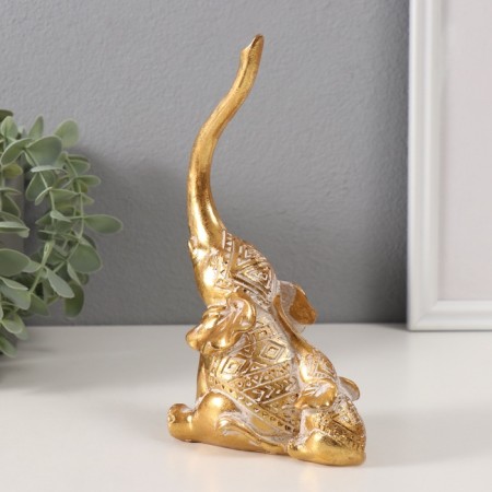 Souvenir Polystone "Elephant and Elephant. Indian patterns" Gold 10.3x6.6x18.8 cm-1