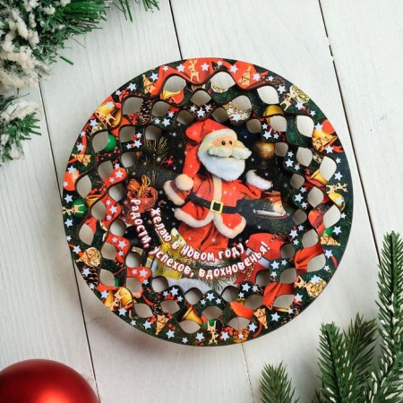 Souvenir wooden plate "New Year. Santa Claus toy", color