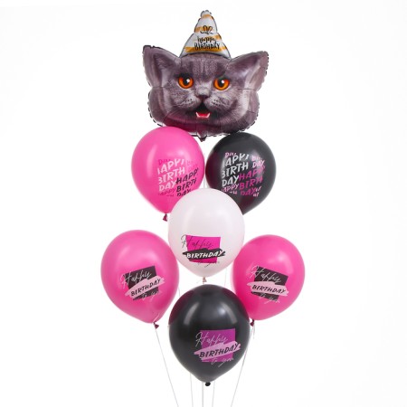 Bouquet of balls “Hb to You”, cat, latex, foil, set 7 pcs.-1