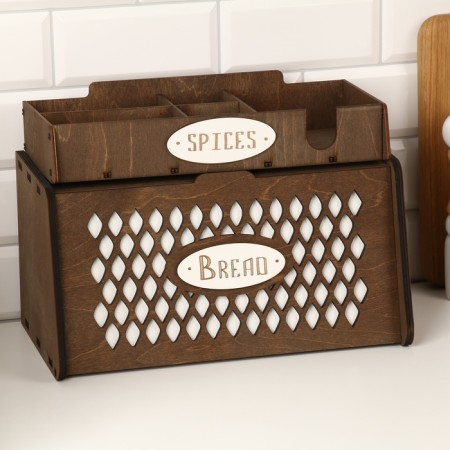 Bread a wooden bread with a stand under the spices "pattern", 35.6 x 20.4 x 24.8 cm, wenge-3