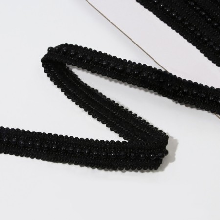 Decorative braid with beads, 15 mm, 4.5 ± 0.5 m, black color-1