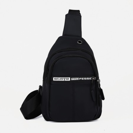 Male sling bag from textiles, headphone opening, black color-2