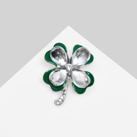 Brooch "Clover" multi-layer, white-green color in silver