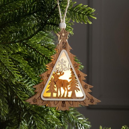 Christmas tree toy "Christmas tree with a deer", from batteries, a glow of warm white-2