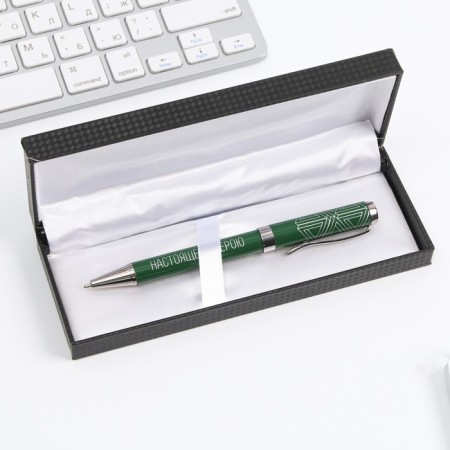 Gift handle in the case to the leatherette "23.02", metal, blue paste, 1.0 mm-3
