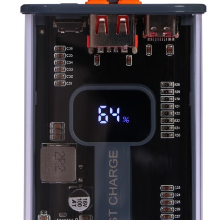 External battery CRR-31, 20,000 mAh, 2USB, 3A, display, QC, Cablepy-C + Lightning, Gray-7