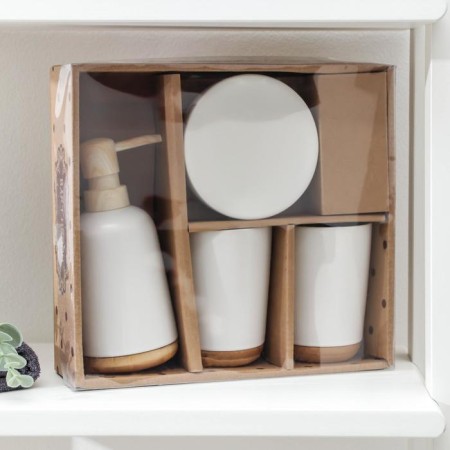 A set of accessories for the Eco bathroom, 4 items (soap dish, soap dispenser, 2 glasses), white color-3