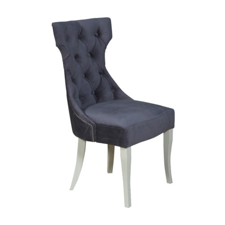 Turin chair, white massif, velor fabric, Gray color