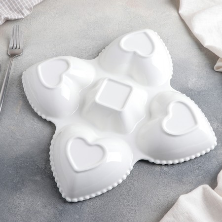 Menzhitsa ceramic 5 cells "Heart", 25 × 5 cm, white color-2