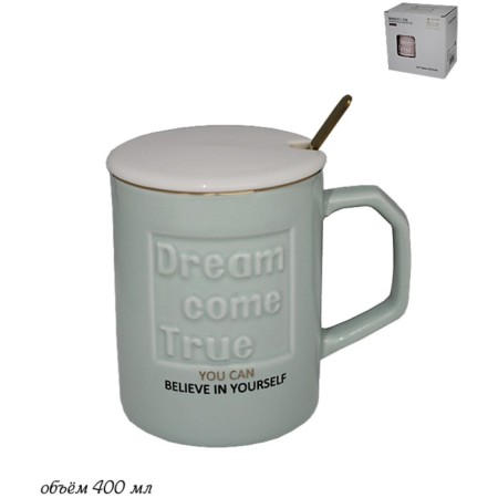 Lenardi mug, porcelain, with a lid and spoon, 400 ml