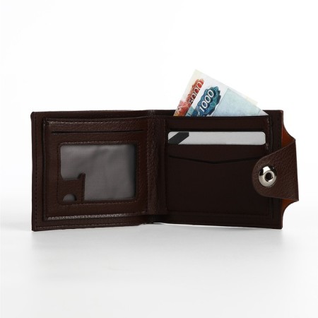 Male purse for magnet, department for bills, cards, coins, brown color-4