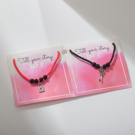 Bracelets "Demetrons" castle+key, black-red color, l = 18 cm-1