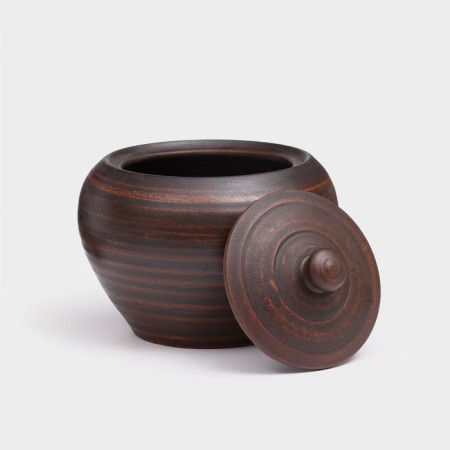 Smooth baking pot, with a lid, red clay, 4 l-1