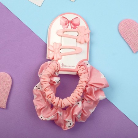 Hair Set "Militsa" 4 pcs (invisible 2 pcs - 4 cm, elastic band 2 pcs) stars, pink