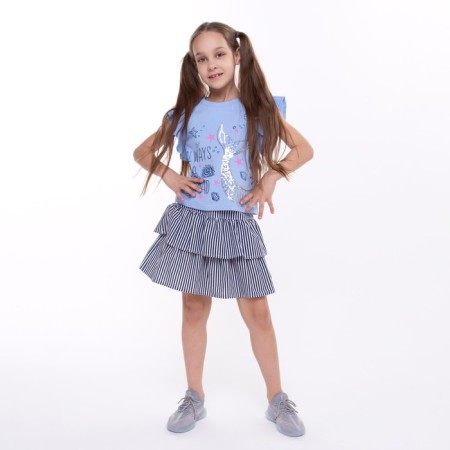 Kit for girls (T -shirt/skirt), blue/blue color, height 122 cm