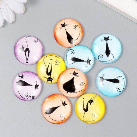 Decor (cabochon) for creativity glass "Black cat" mix d = 2.5 cm