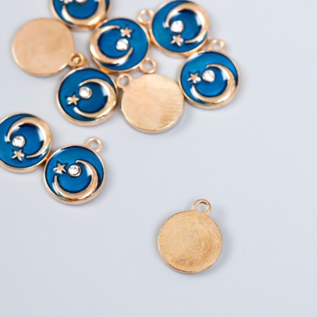 Decor for creativity metal, enamel "Month with a star" Gold, dark blue 1x1.2 cm-1