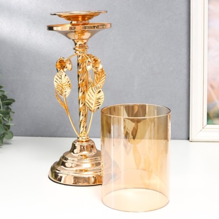 Climber Metal, glass per 1 candle "VILAS" D-8 cm, gold 11.5x11.5x36.5 cm-4