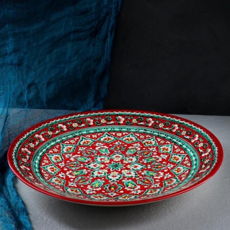 Lryagan Round Rishtan ceramics, 41cm, red, green-yellow pattern-3