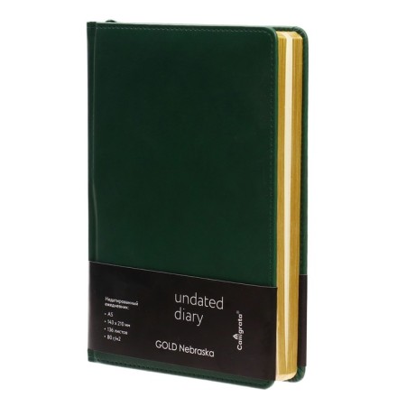 Delivery of a low -end A5, 136 sheets in a ruler, leatherette "Nebraska", gold cut, green-1