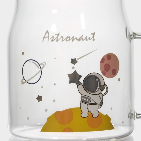 Glass mug with a ceramic lid and tube "Cosmos", 500 ml, color mix-3