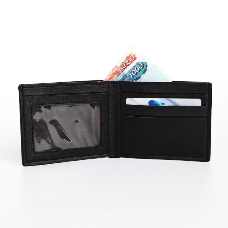Male purse without fastening, department for maps, for bills, black color-4