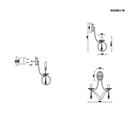 Wall lamp EVOLUCE. Sle120211-02. Filatta. 2x40 watts, E14, 26x33 cm, color French gold-6