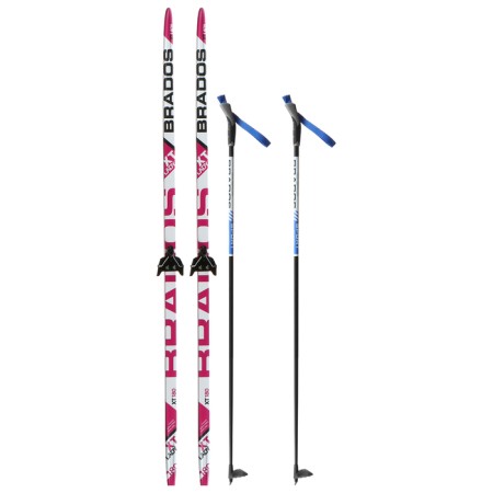 Ski kit: plastic skis 180 cm with a notch, fiberglass sticks 140 cm, fasteners NN75 mm-10