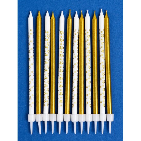 Set of candles for the cake "Stars", 12 pcs. Gold and white-1