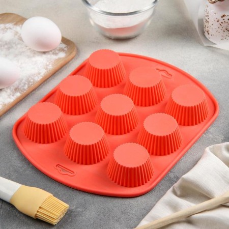 The form for baking the share "Sweets. Circle ", silicone, 27 × 22 × 3 cm, 9 cells (6 × 6 × 3 cm), color mix-7